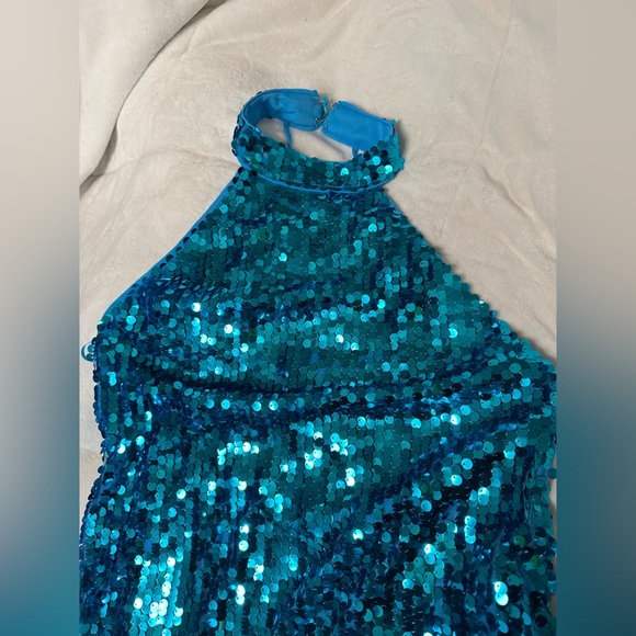 Blue Sequins Halter Dress - Picture 6 of 6